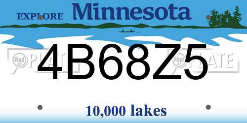 4B68Z5 Minnesota License Plate