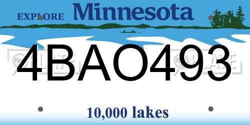 4BAO493 Minnesota License Plate