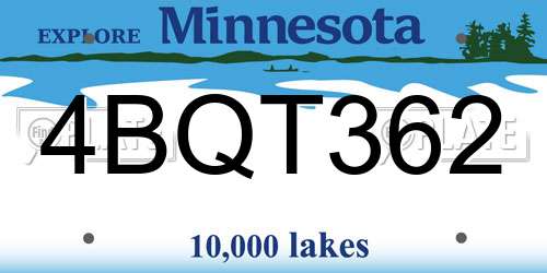 4BQT362 Minnesota License Plate