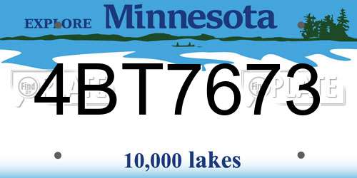 4BT7673 Minnesota License Plate