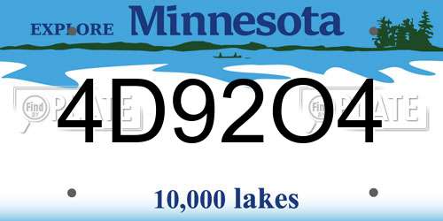 4D92O4 Minnesota License Plate