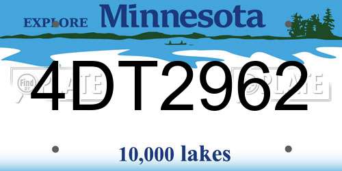 4DT2962 Minnesota License Plate