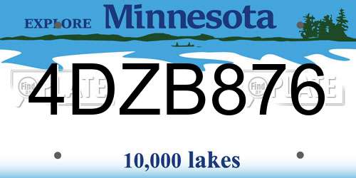 4DZB876 Minnesota License Plate
