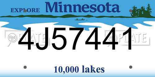 4J57441 Minnesota License Plate