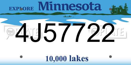 4J57722 Minnesota License Plate