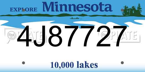 4J87727 Minnesota License Plate