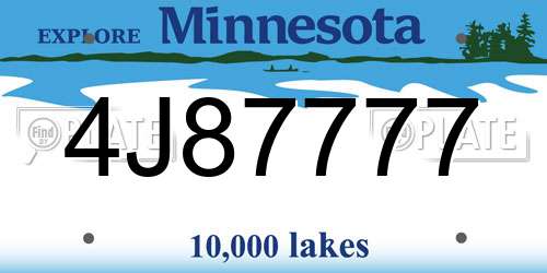 4J87777 Minnesota License Plate