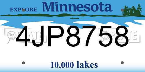 4JP8758 Minnesota License Plate