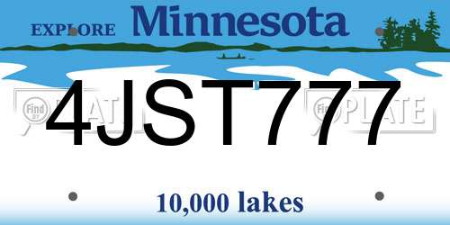 4JST777 Minnesota License Plate