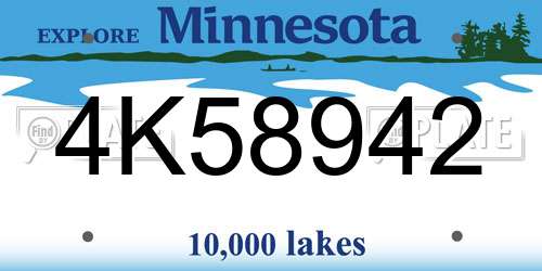 4K58942 Minnesota License Plate