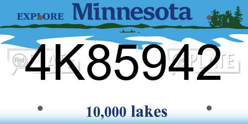 4K85942 Minnesota License Plate