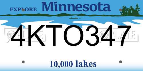 4KTO347 Minnesota License Plate