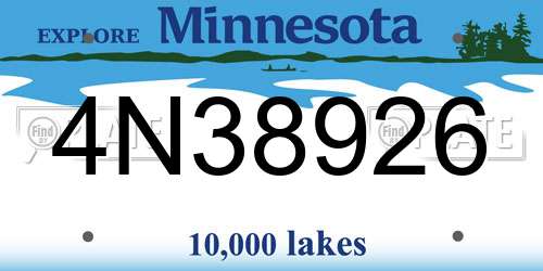 4N38926 Minnesota License Plate