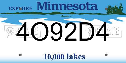 4O92D4 Minnesota License Plate