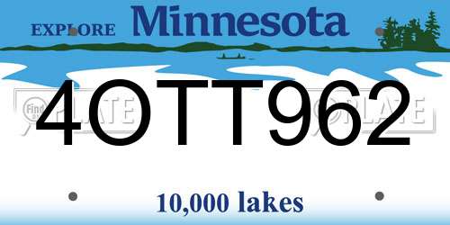4OTT962 Minnesota License Plate
