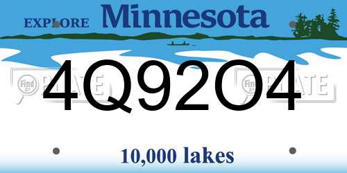 4Q92O4 Minnesota License Plate