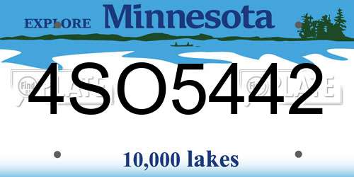 4SO5442 Minnesota License Plate
