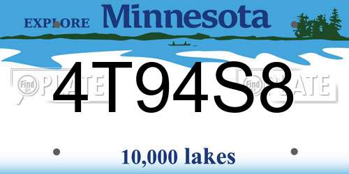 4T94S8 Minnesota License Plate