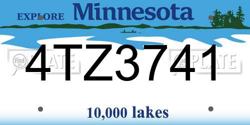 4TZ3741 Minnesota License Plate