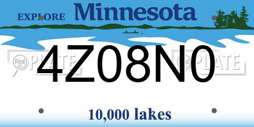 4Z08N0 Minnesota License Plate