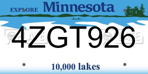 4ZGT926 Minnesota License Plate