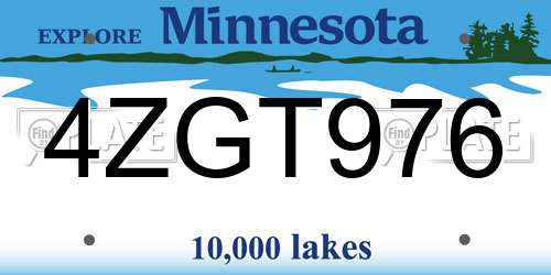 4ZGT976 Minnesota License Plate