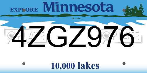 4ZGZ976 Minnesota License Plate