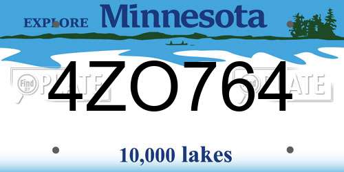 4ZO764 Minnesota License Plate