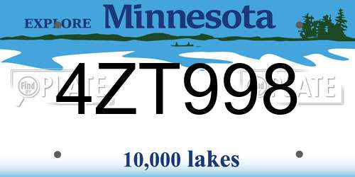 4ZT998 Minnesota License Plate