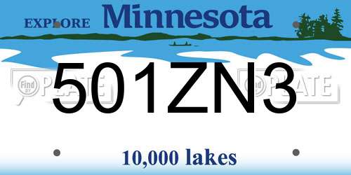 501ZN3 Minnesota License Plate