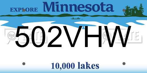 502VHW Minnesota License Plate