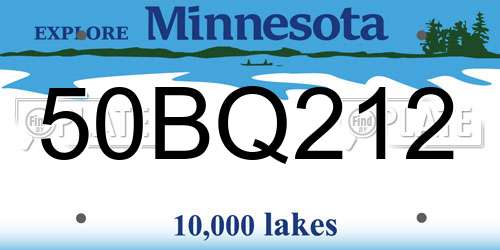 50BQ212 Minnesota License Plate