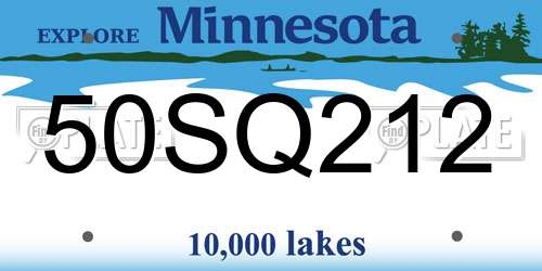 50SQ212 Minnesota License Plate