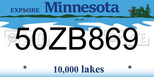 50ZB869 Minnesota License Plate