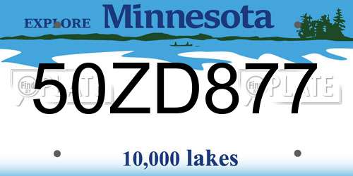 50ZD877 Minnesota License Plate