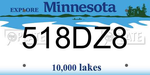 518DZ8 Minnesota License Plate