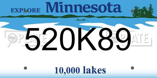 520K89 Minnesota License Plate