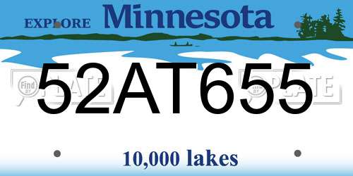 52AT655 Minnesota License Plate