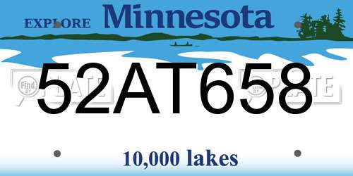 52AT658 Minnesota License Plate