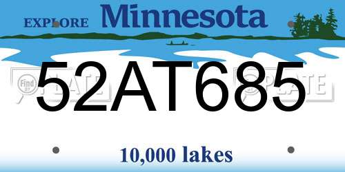 52AT685 Minnesota License Plate