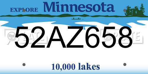 52AZ658 Minnesota License Plate