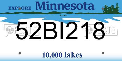52BI218 Minnesota License Plate