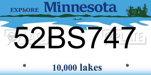 52BS747 Minnesota License Plate