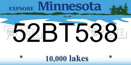 52BT538 Minnesota License Plate
