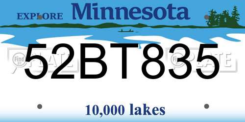 52BT835 Minnesota License Plate