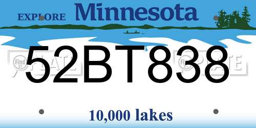 52BT838 Minnesota License Plate