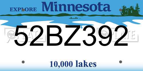 52BZ392 Minnesota License Plate