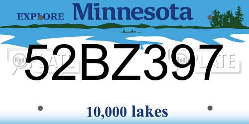 52BZ397 Minnesota License Plate