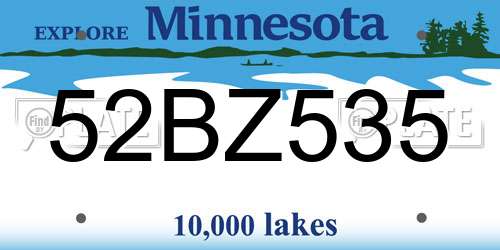 52BZ535 Minnesota License Plate