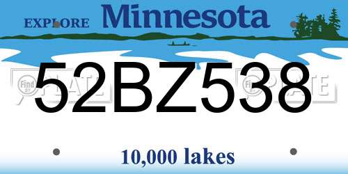 52BZ538 Minnesota License Plate